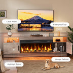 Fireplace TV Stand with 36" Fireplace Up to 80" TV, 70" Entertainment Center with LED Lights, Remote Control, TV Media Console with Storage Cabinets for Living Room, Grey
