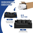 2 in 1 Convertible Boneless Couch Bed, Corduroy futon Sofa Bed, Compression Folding Floor Couch Sofas Bed with 3 Pillows for Bedroom, Small Space Guest and Living Room Sofa (Black, 78 Inches)