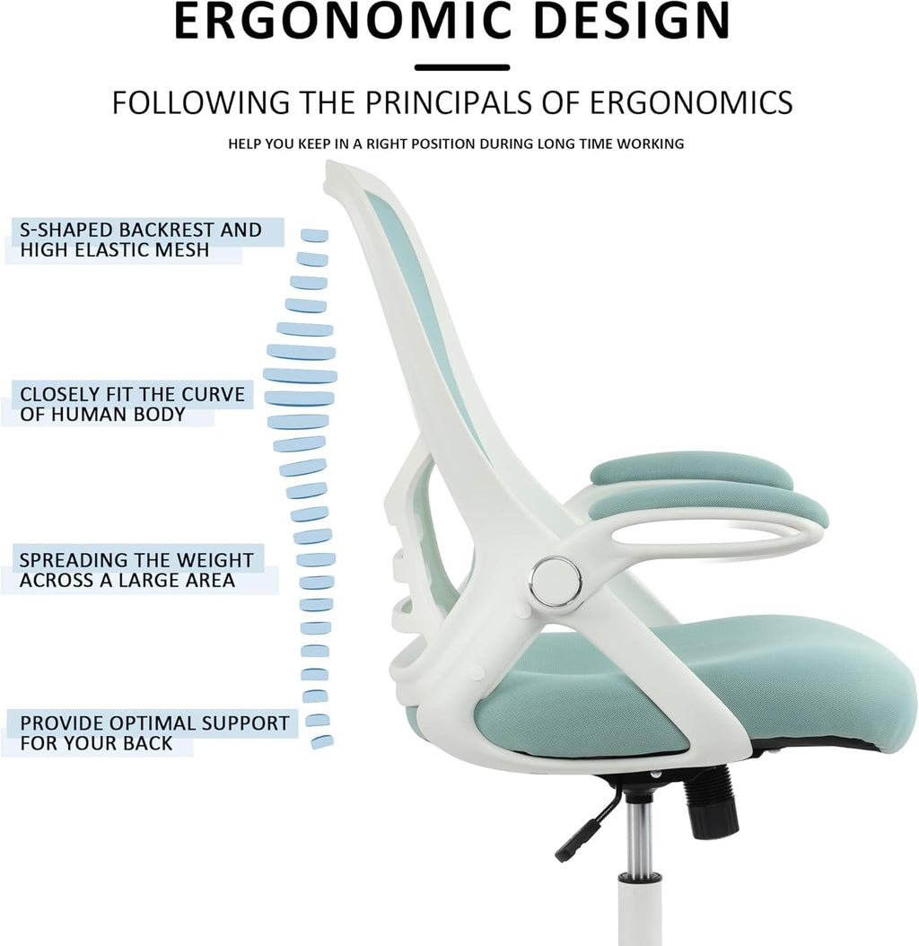 HYLONE Office Chair Ergonomic Chair with Flip up Armrests,Thickened Seat Computer Chair with Breathable Mesh Back Home Office Computer Chairs for Long Hours Mesh Office Chair(Blue)