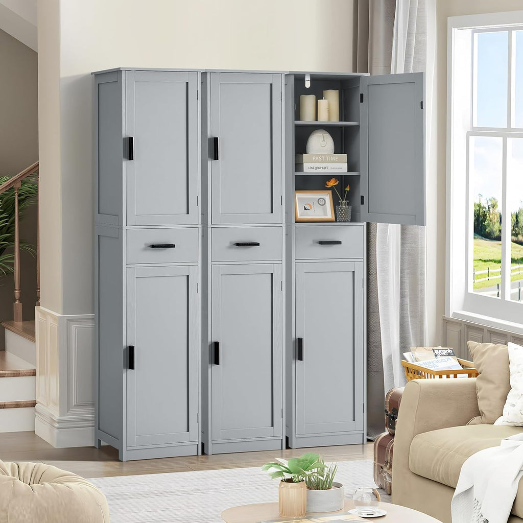 usikey 67“ Tall Bathroom Cabinet, Storage Cabinet with 4 Shelves & 2 Doors, Narrow Storage Cabinet for Bathroom, Living Room, Home Office, Greige UNSNG040G