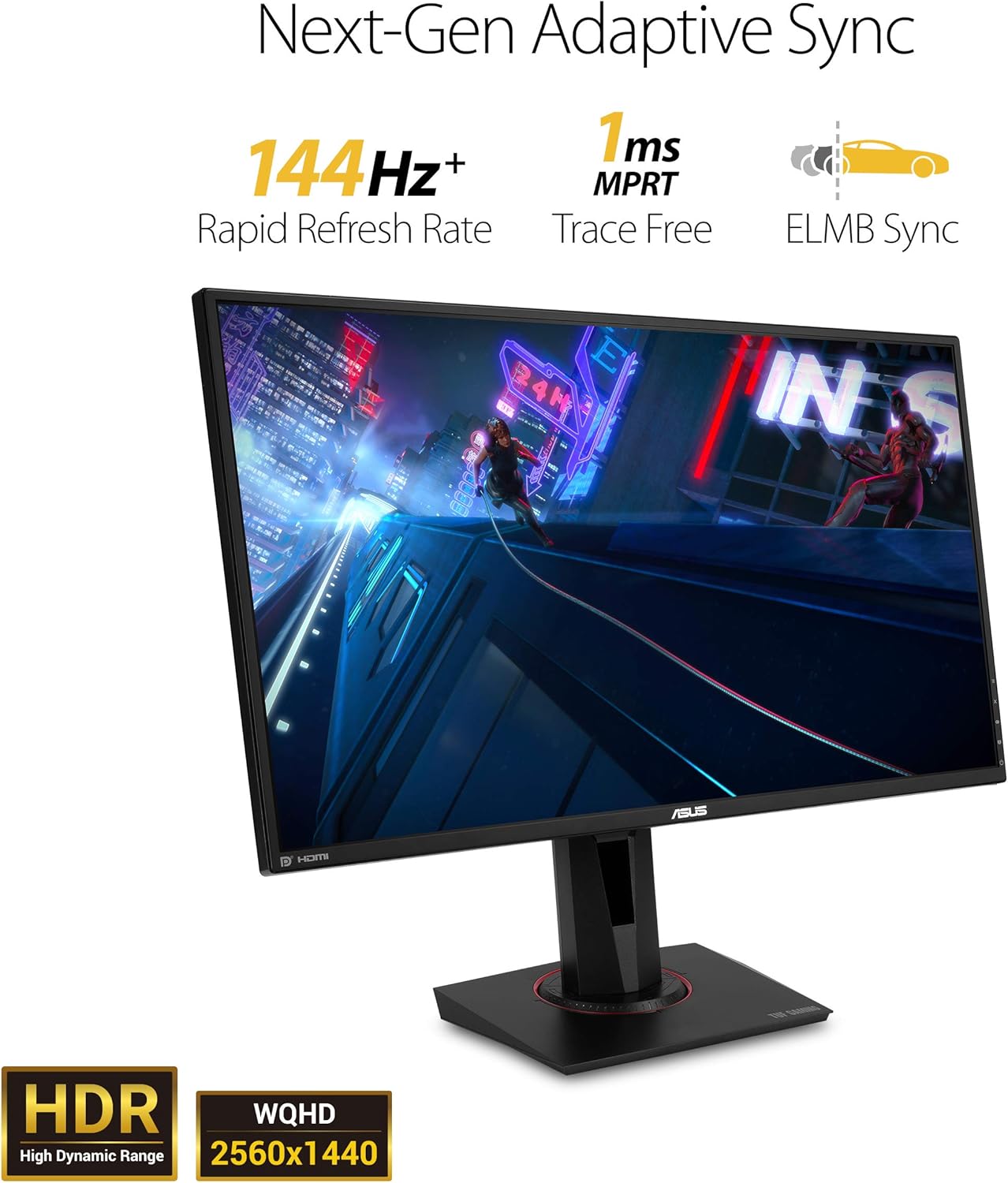 ASUS TUF Gaming 27" 2K HDR Gaming Monitor (VG27AQ) - QHD (2560 x 1440)  165Hz (Supports 144Hz)  1ms  Extreme Low Motion Blur  Speaker  G-SYNC Compatible  VESA Mountable  DisplayPort  HDMI Black
