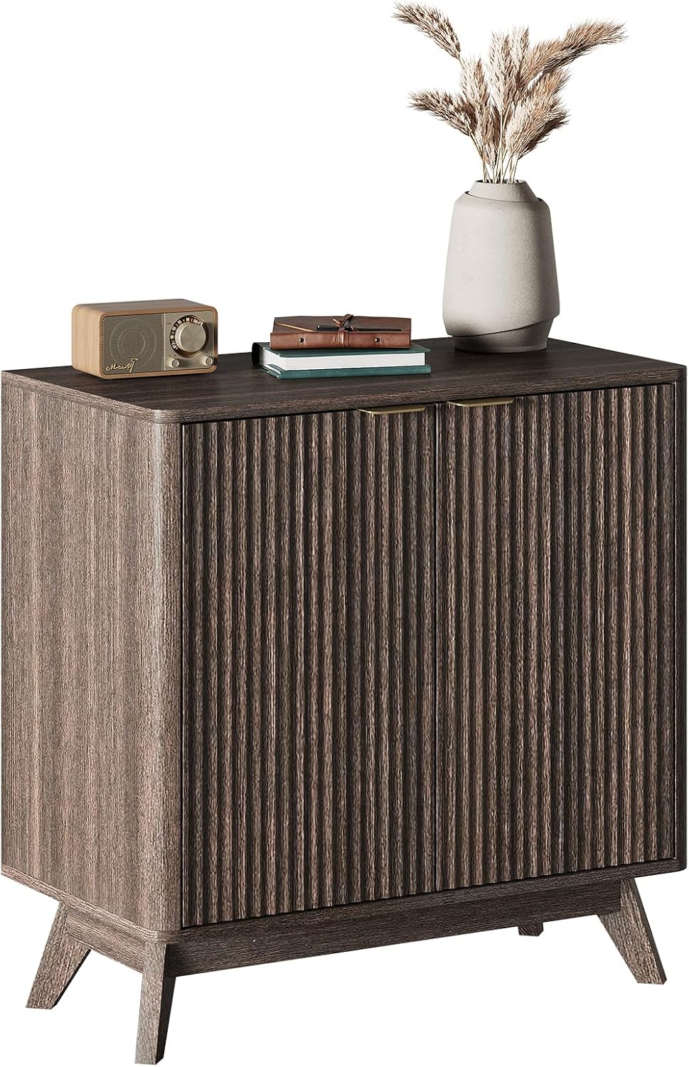29'' Sideboard Buffet Cabinet with Storage, Fluted Cabinet with Rounded Corners, Modern Buffet Table Accent with 2 Doors for Coffee Bar, Console Table,Walnut
