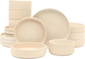 Gibson Elite Deerfield 16-Piece Stoneware Dinnerware Set – Cream White Reactive Glaze Plates and Bowls, Stackable Design, Service for 4 – Dishwasher & Microwave Safe