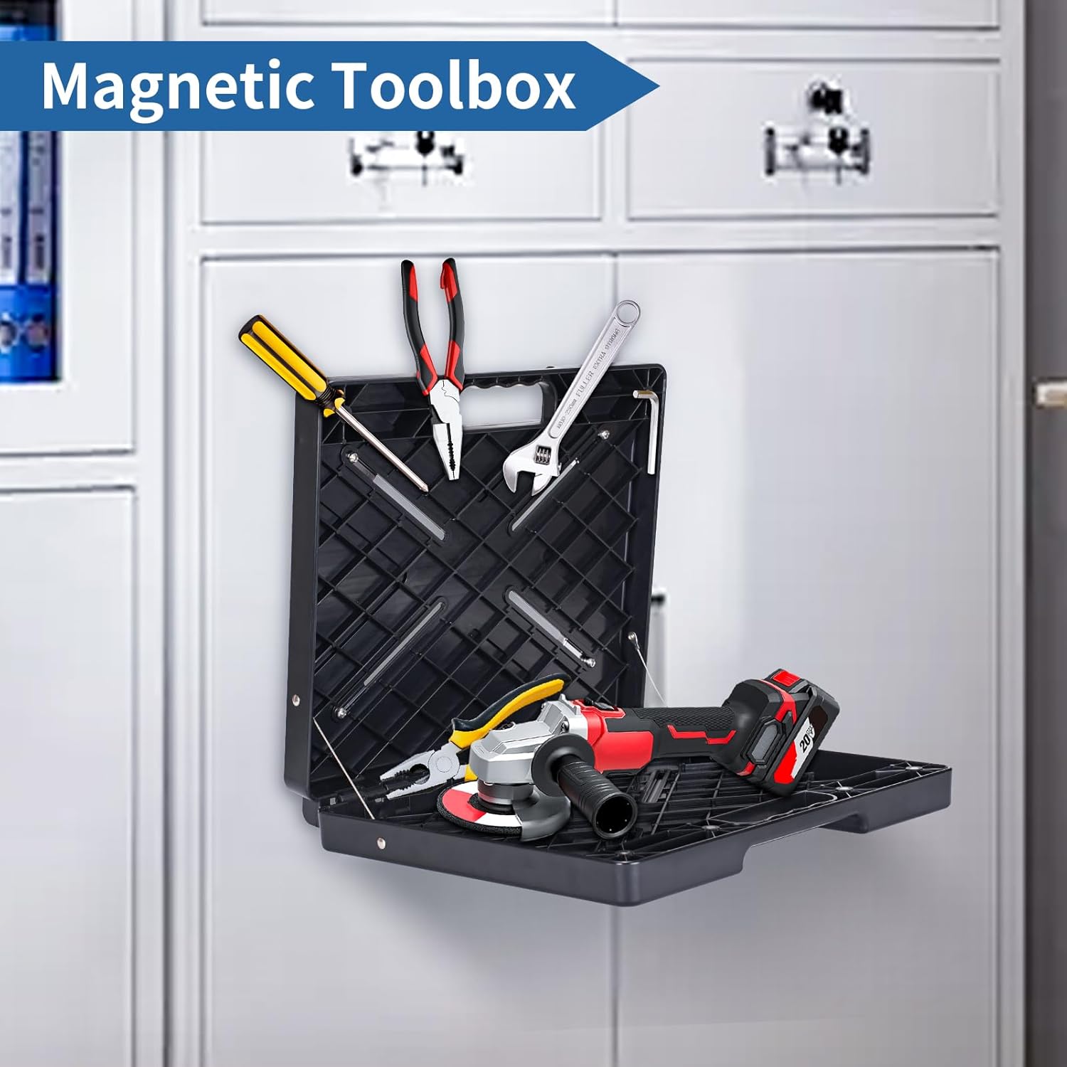 Magnetic Toolbox, Magnetic Laptop Stand Portable Workstation with Magnets, Rated at 45 Pounds Hands-Free Utility Shelf for Attaches to Flat Steel Surface HVAC, Trucks, Walls, Poles etc