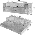 80 Inch Convertible Sofa Bed, Oversized Boneless Couch with High Arms, Deep Seat Corduroy Sleeper Sofa, Folding Floor Couch with Side Pockets, No Assembly Cloud Lounge for Living Room (Dark Grey)