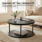 YESHOMY 36" Round Coffee Table, 2-Tier Wood Center Table with Storage Shelf, Heavy-Duty Metal Frame, Easy Assembly, Ideal for Living Room & Small Spaces, Black