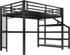 Bellemave Metal Full Size Loft Bed with Desk and Storage Stairs,Heavy Duty Loft Bed Frame Full Size with LED Lights and Charging Station for Kids,Teens,Adults,Black