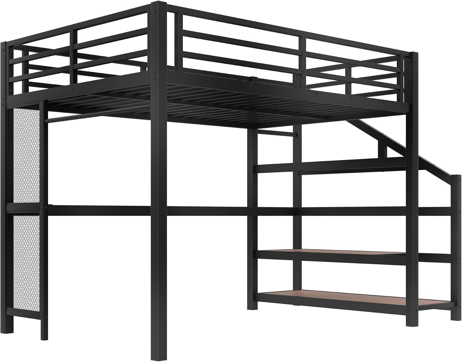 Bellemave Metal Full Size Loft Bed with Desk and Storage Stairs,Heavy Duty Loft Bed Frame Full Size with LED Lights and Charging Station for Kids,Teens,Adults,Black