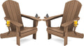 SERWALL Adirondack Chair with Cup Holders - Composite Adirondack Chairs Set of 2 HDPE Outdoor Chairs All Weather Use- Brown