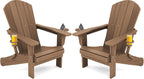 SERWALL Adirondack Chair with Cup Holders - Composite Adirondack Chairs Set of 2 HDPE Outdoor Chairs All Weather Use- Brown