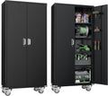 Greenvelly Metal Storage Cabinet with Wheels,72" Black Garage Storage Cabinet with Pegboards and Wheels, Rolling Tool Cabinet with Locking Doors and Shelves for Home,Basement, Kitchen
