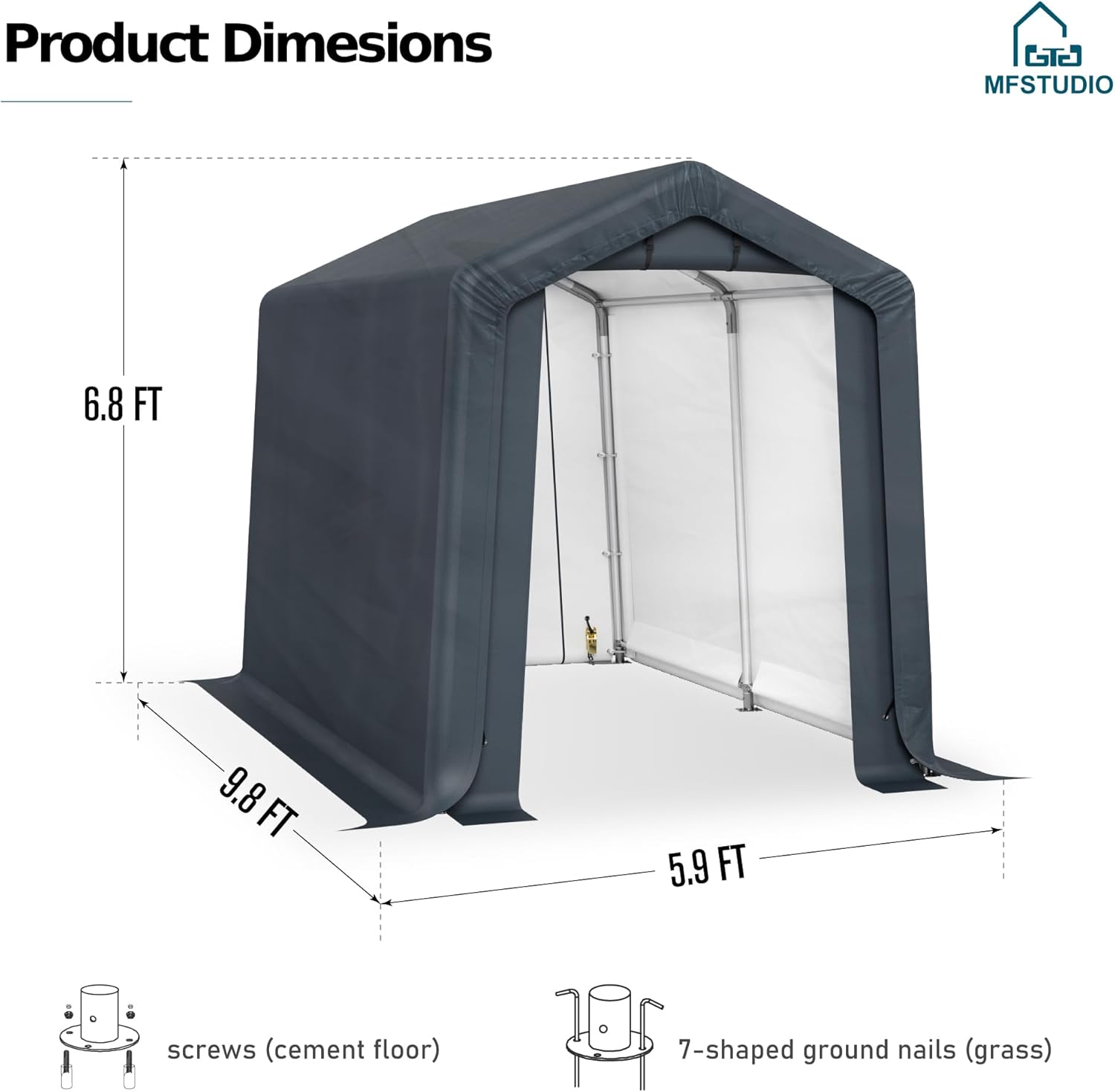 6x10ft Storage Sheds, Outdoor Portable Carport Shelter Garages Heavy Duty Canopy with Rolled up Zipper Doors, Outside Utility Shed Garage Tent for Motorcycle, Bicycles and Camping Tools