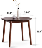 Livinia Aslan 35.4" Round Wooden Dining Table/Mid Century Modern Malaysian Oak Kitchen Table (Walnut)