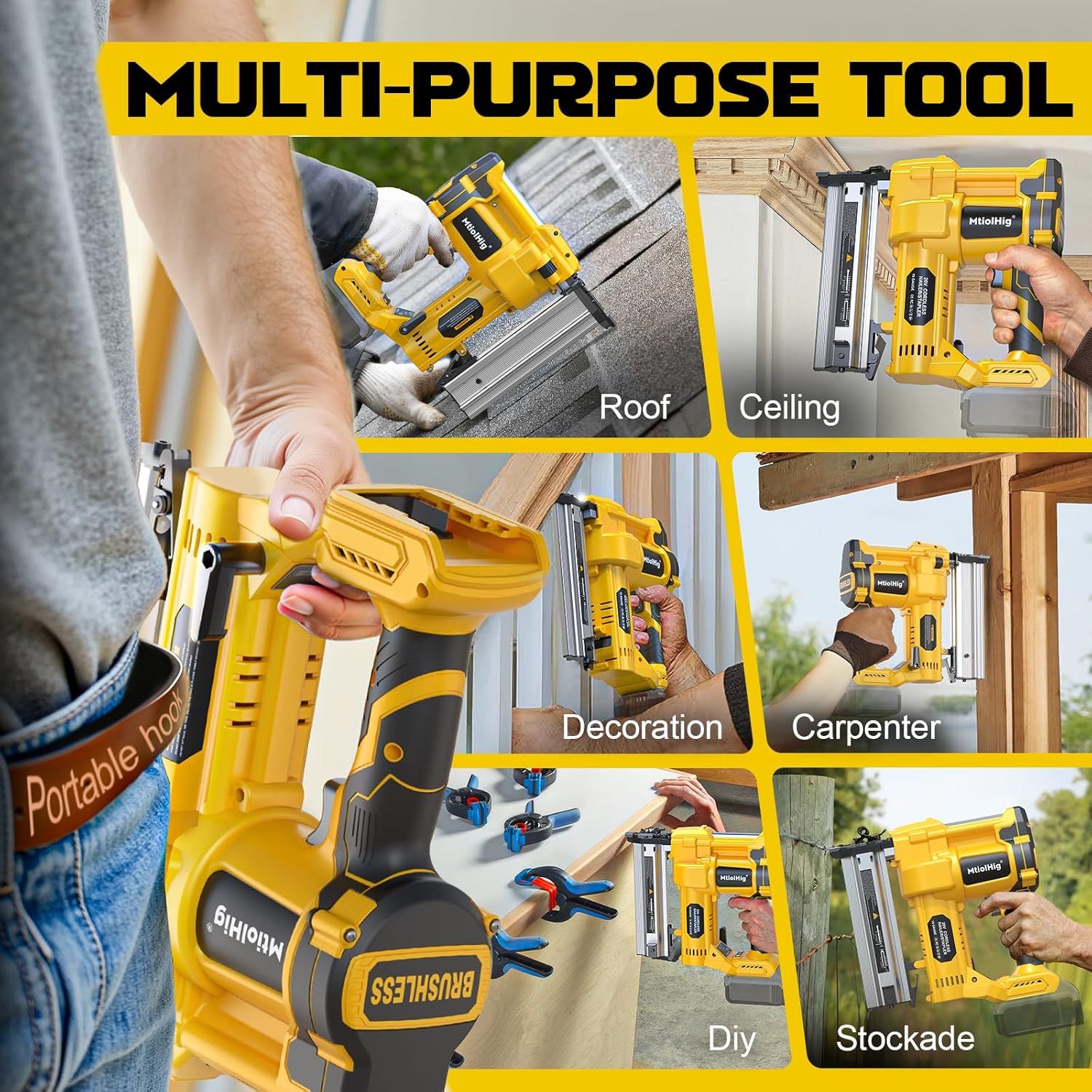 Cordless 2" Brad Nailer Compatible with Dewalt 20V Battery (No Battery), 2-in-1 Electric Nail Gun/Staple Gun, 18 Gauge Nail Gun Battery Powered with 1000 Nails for Wood Carpentry, 7.2LB