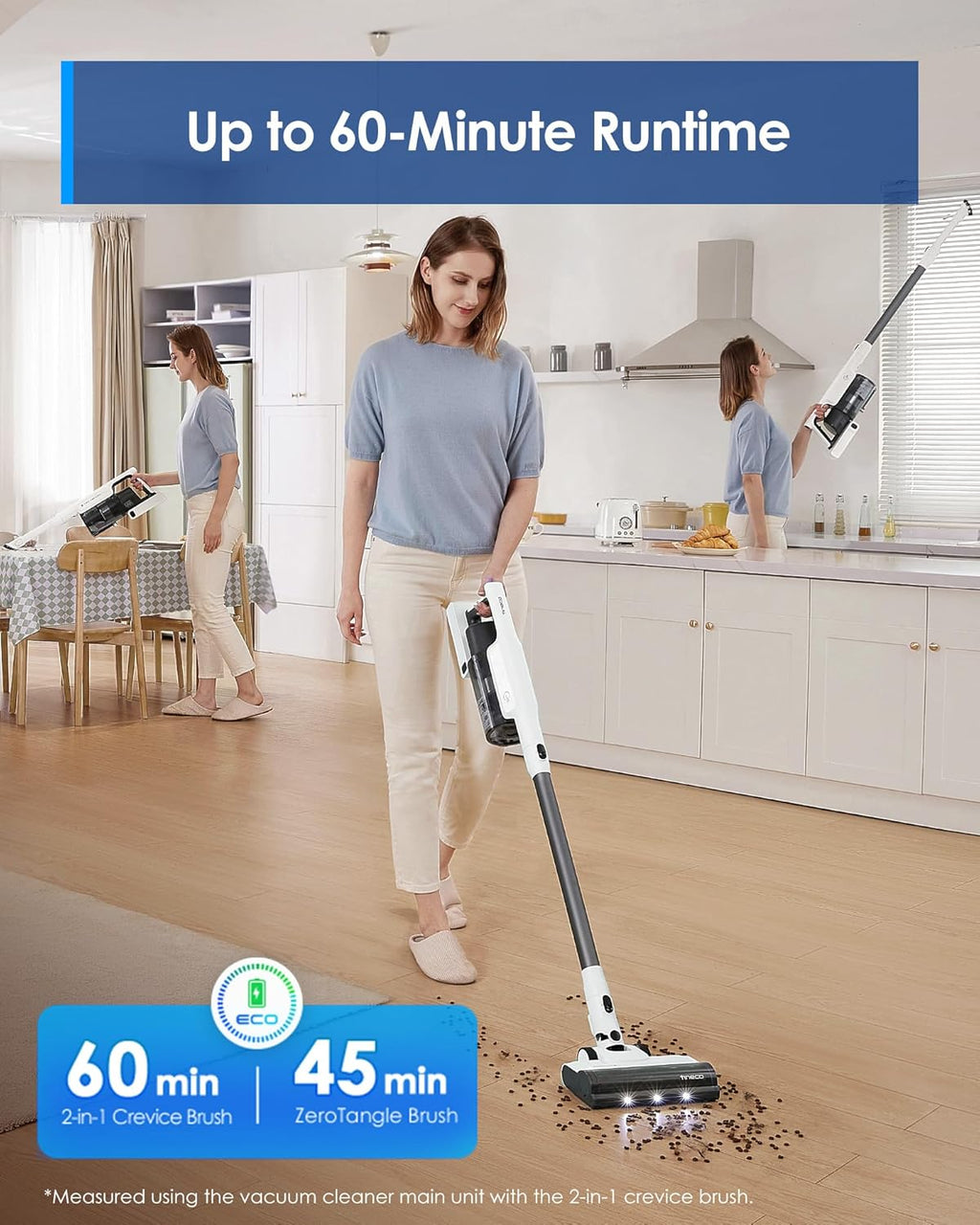Tineco A30S Cordless Stick Vacuum, 160W Suction 60 Minute Run Time, 1 Litre Trash Can, Tangle-Free Brush, PureCyclone Tech, LED Headlight (A Series-A30)