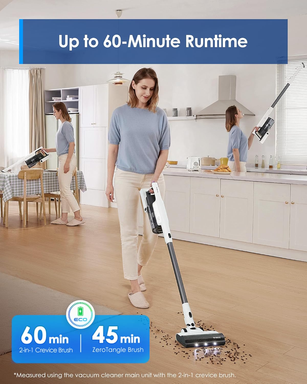 Tineco A30S Cordless Stick Vacuum, 160W Suction 60 Minute Run Time, 1 Litre Trash Can, Tangle-Free Brush, PureCyclone Tech, LED Headlight (A Series-A30)
