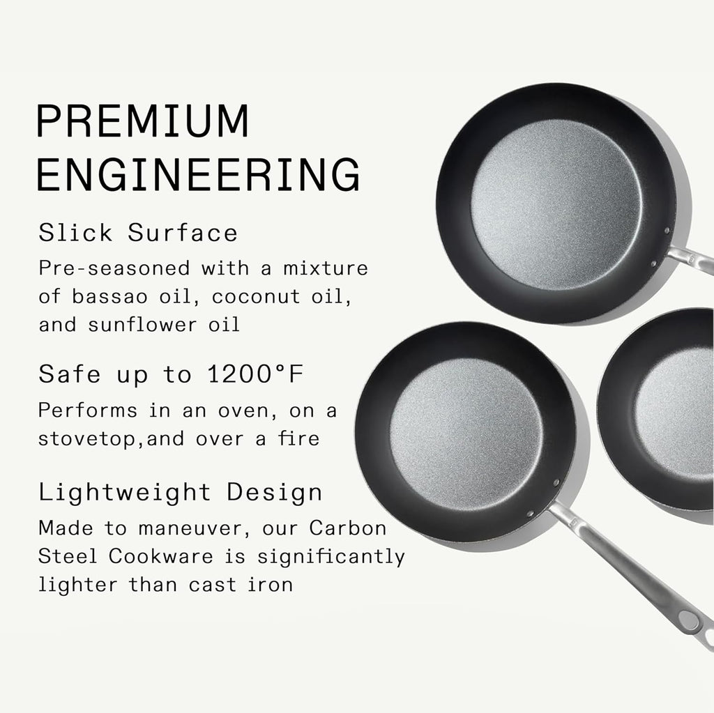 Made In Cookware | 3 Piece (Includes 8",10",12") Seasoned Blue Carbon Steel Frying Pan - (Like Cast Iron, but Better) | Professional Cookware | Crafted in Sweden | Induction Compatible