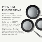 Made In Cookware | 3 Piece (Includes 8",10",12") Seasoned Blue Carbon Steel Frying Pan - (Like Cast Iron, but Better) | Professional Cookware | Crafted in Sweden | Induction Compatible