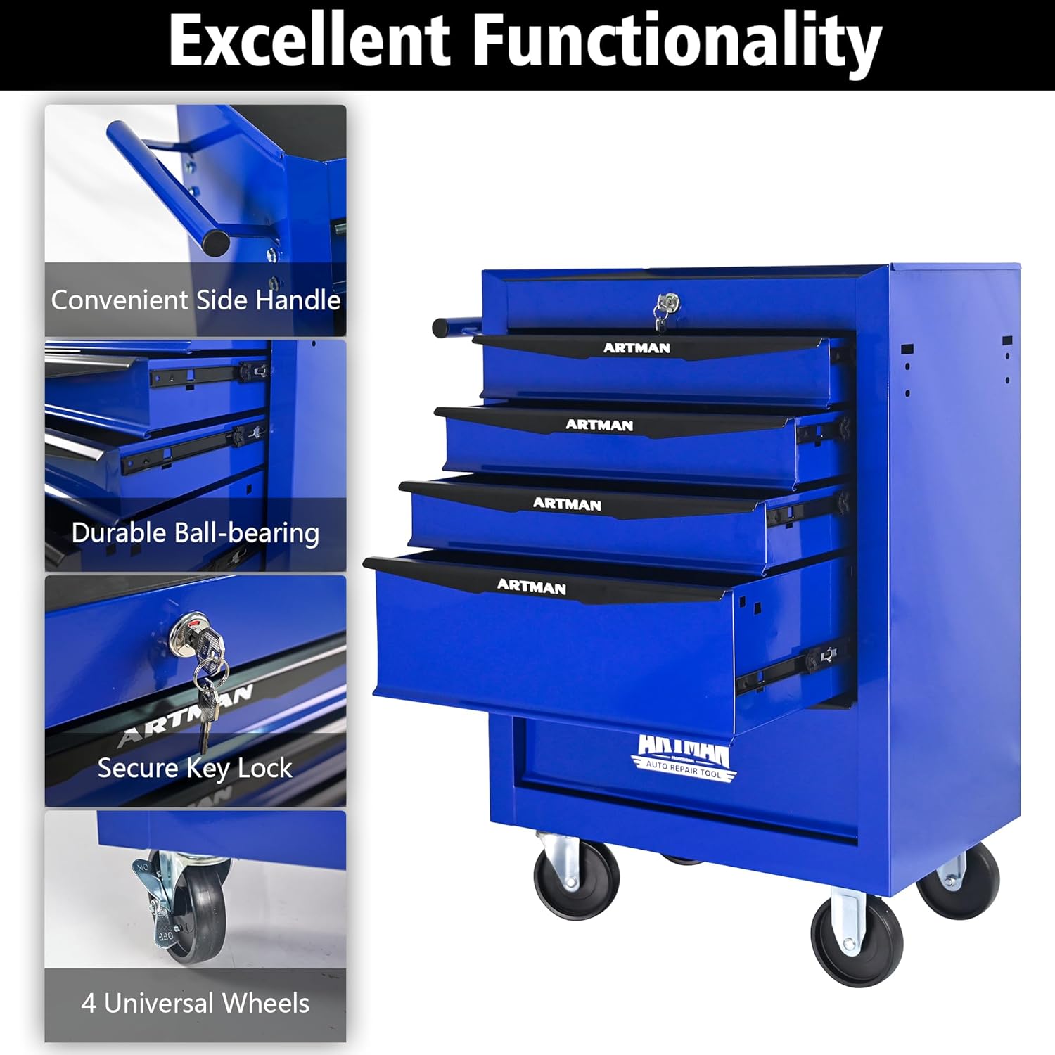 5 Drawers Tool Cart on Wheels, Multifunctional Rolling Tool Box, Drawers Rolling Trolley Organizer Tools Storage Chest for Warehouse,Garage,Workshop,Repair Shop (5 Drawers-30.5"H)