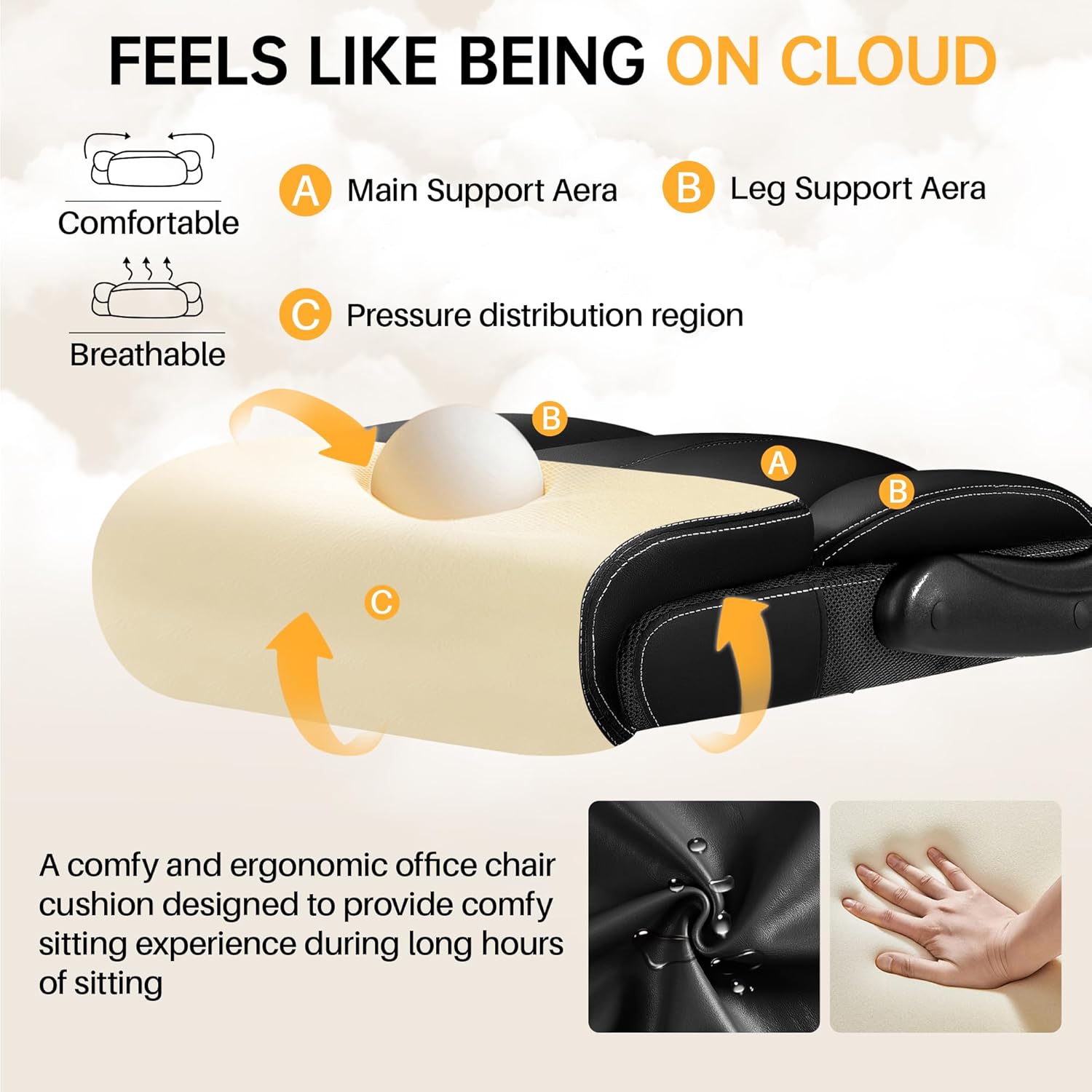 Office Chair, Executive Big and Tall Leather Desk Chairs with Footrest, Ergonomic Breathable Computer Chair with Adjustable High Back, Lumbar Support Swivel PC Chairs with Rocking Function