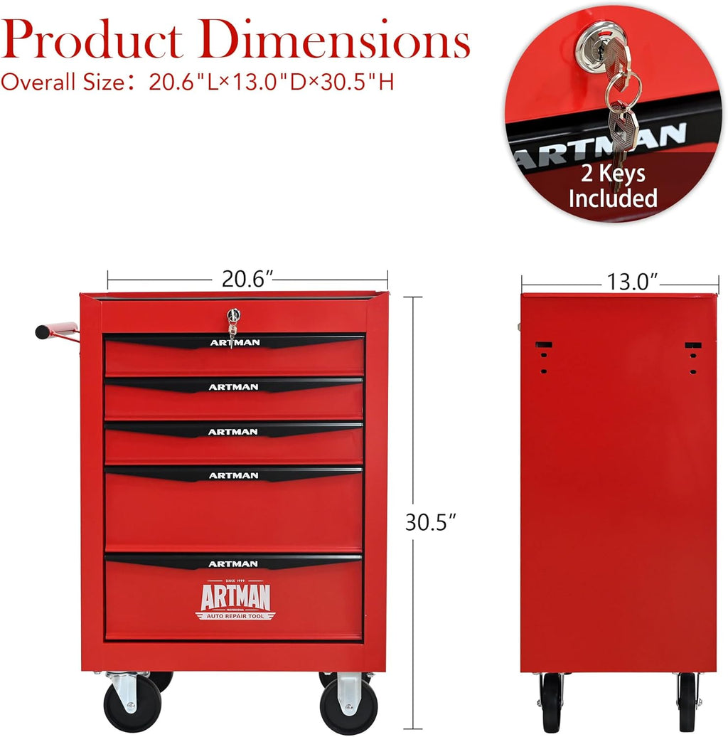 5 Drawers Rolling Tool Box on Wheels, Multifunctional Tool Cart, Drawers Rolling Trolley Organizer Tool Storage Chest for Warehouse,Garage,Workshop,Repair Shop (5 Drawers-30.5"H)