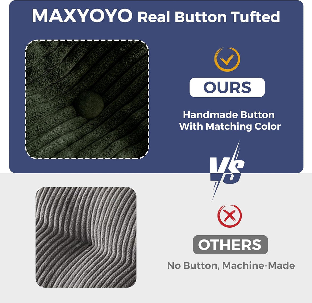 MAXYOYO Loveseat Sofa Couch for Living Room, Boneless Couch with Tufted Cushion & Backrest, Upholstered Floor Sofa for Adults, No Assembly Required, Dark Green