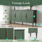 Large Sideboard Buffet Cabinet with Storage: 58'' Modern Credenza Buffet Table Coffee Bar Wine Bar Storage Sideboard with 4 Doors for Dining Room Living Room (Forest Green)