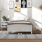 GOFLAME Twin Size Bed Frame with 2 Drawers, Platform Bed with Solid Wood Headboard & Footboard, Wood Slats Support Mattress Foundation, Under Bed Storage, No Box Spring Needed, Easy Assembly, White