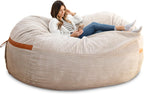 Big Joe Fuf 8Ft Giant Foam Bean Bag Chair, Oversized Couch with Removable Cover for Kids, Teens, Adults, Vanilla Latte Corded Plush, 8 Foot
