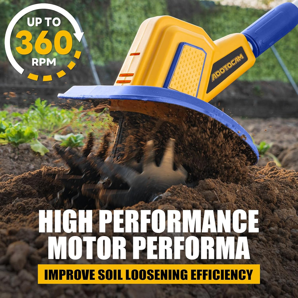 Cordless Tiller Cultivator Compatible with Dewalt 20V Battery(Tool Only), 360RPM Battery Powered Garden Cultivator, 9In Tilling Width & 7In Depth Tiller for Gardening