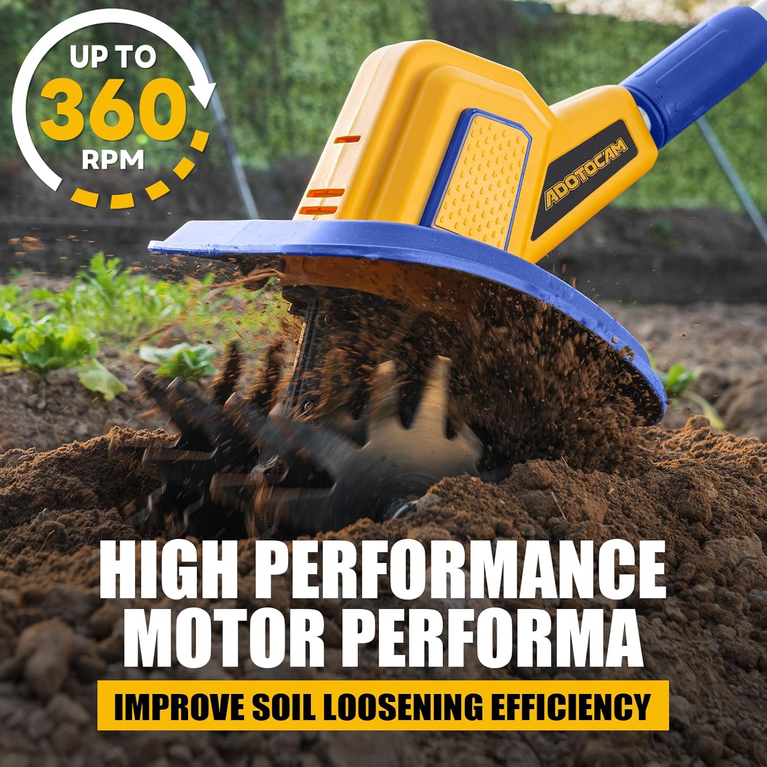 Cordless Tiller Cultivator Compatible with Dewalt 20V Battery(Tool Only), 360RPM Battery Powered Garden Cultivator, 9In Tilling Width & 7In Depth Tiller for Gardening