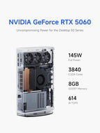 MINISFORUM G1 Pro Gaming Mini PC  Ryzen 9 8945HX  16C/32T up to 5.4GHz  GeForce RTX 5060 8GB GDDR7 32GB DDR5  1TB SSD  5GbE  Wi-Fi 7  Quad 4K  245W Performance Compact Desktop