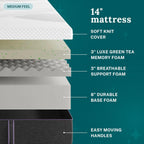 Sleep Innovations Shiloh 14 Inch Green Tea Memory Foam Mattress, King Size, Bed in a Box, Medium Feel