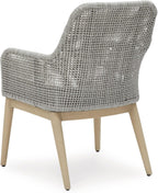 Signature Design by Ashley Seton Creek Cottage Nuvella Weather Resistant Fabric Outdoor Dining Arm Chair with Cushion, Set of 2, Light Brown & Light Gray