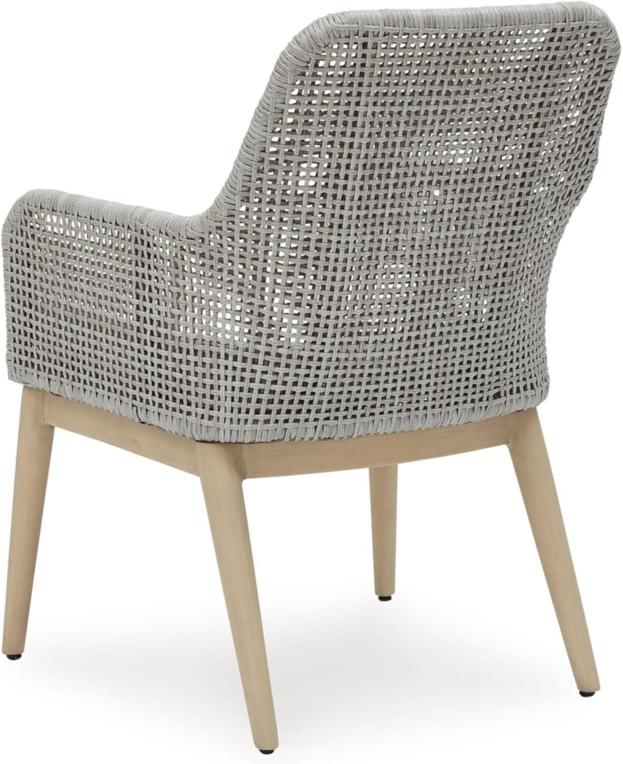 Signature Design by Ashley Seton Creek Cottage Nuvella Weather Resistant Fabric Outdoor Dining Arm Chair with Cushion, Set of 2, Light Brown & Light Gray