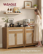 VASAGLE ELLAN Collection - Boho Buffet Cabinet with Rattan-Look Doors, Sideboard Storage Cabinet, Rounded Corners, Adjustable Shelf, Drawer, for Kitchen, Natural Brown UBBK601KC01