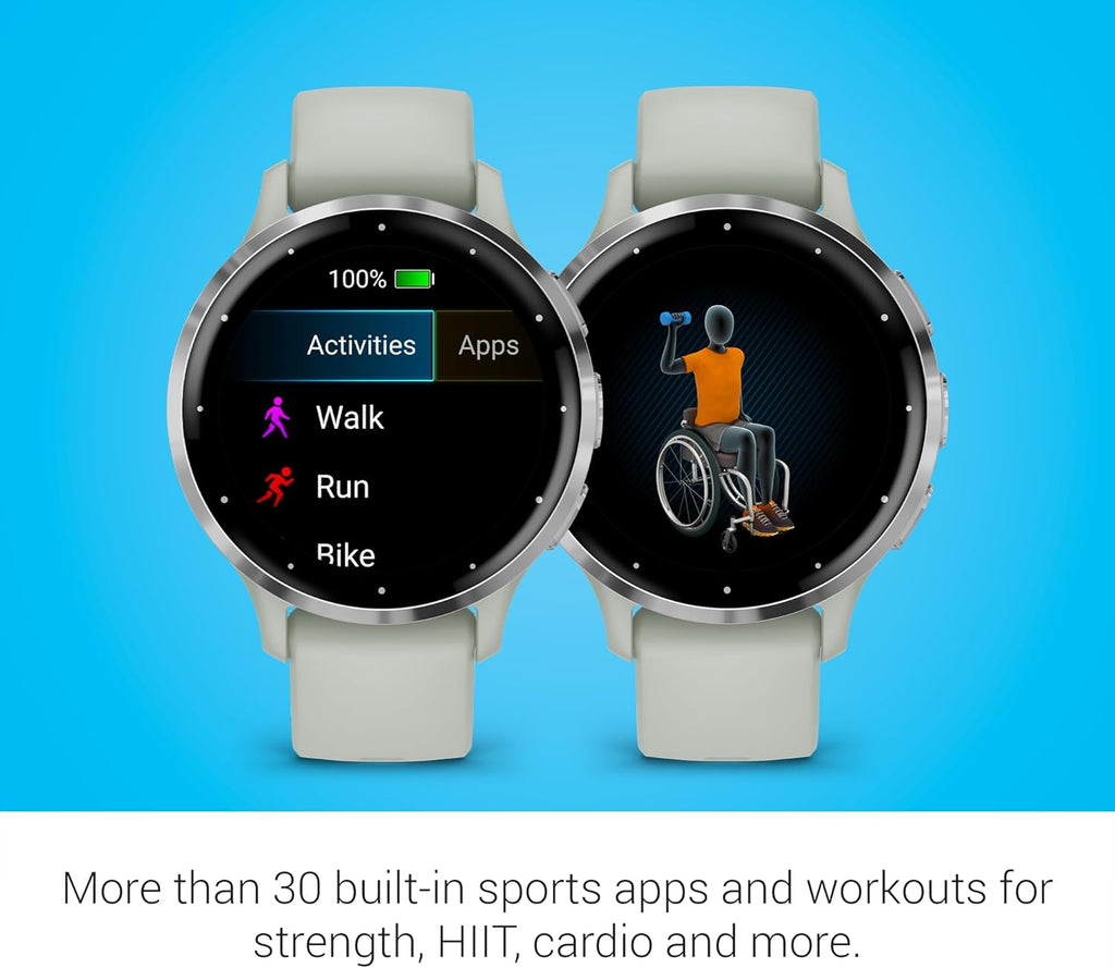 Garmin Venu 3S Running GPS Smartwatch with AMOLED Display  Advanced Health  Fitness Features  Up to 14 Day Battery Life with Signature Power Bundle | Silver with Sage Gray Silicone Band