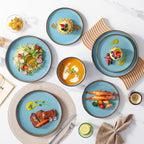 vancasso Plates and Bowls Sets, 18 Pieces Stoneware Dinnerware Sets for 6, Kitchen Dish Set Mircowave and Dishwasher Safe Ceramic Dishware, Blue, Series AMBER