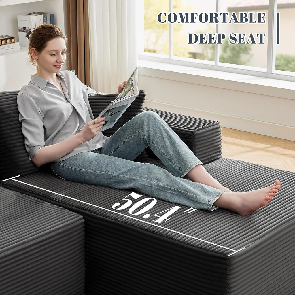 110” Cloud Sectional Couch, Boneless Sofa for Living Room, Modular Sectional Sofa with Deep Seat, Fluffy Couch with L-Shaped Chaise, No Assembly Required (Right-Facing Chaise, Dark Grey)