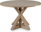 Alfred Solid Wood Round Dining Table for 4, Farmhouse Kitchen and Dining Room Table with Rustic Pedestal Trestle Base, 46.5 Inch, Distressed Beige