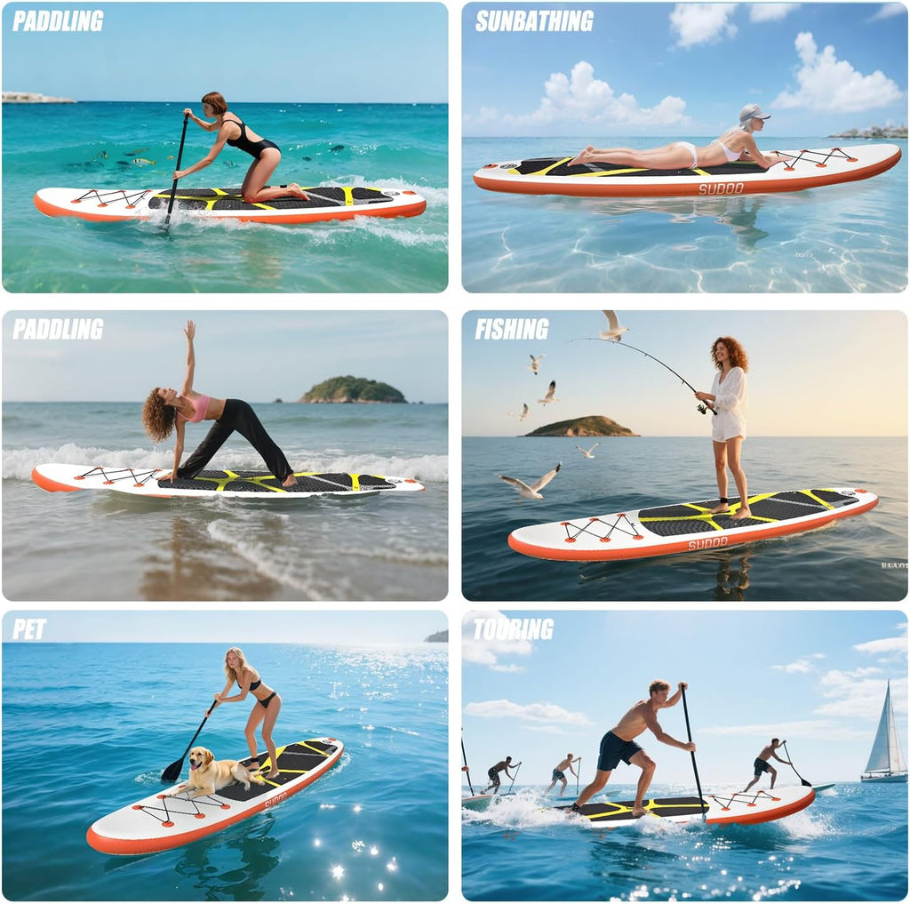 Inflatable Stand Up Paddle Board 10‘x30‘‘, Ultra-Light SUP Board with Backpack, Pump, Paddle, Coil Leash, 3 Fins, Repair Kit, Stable SUP with Non-Slip EVA Deck for Adults & Youth
