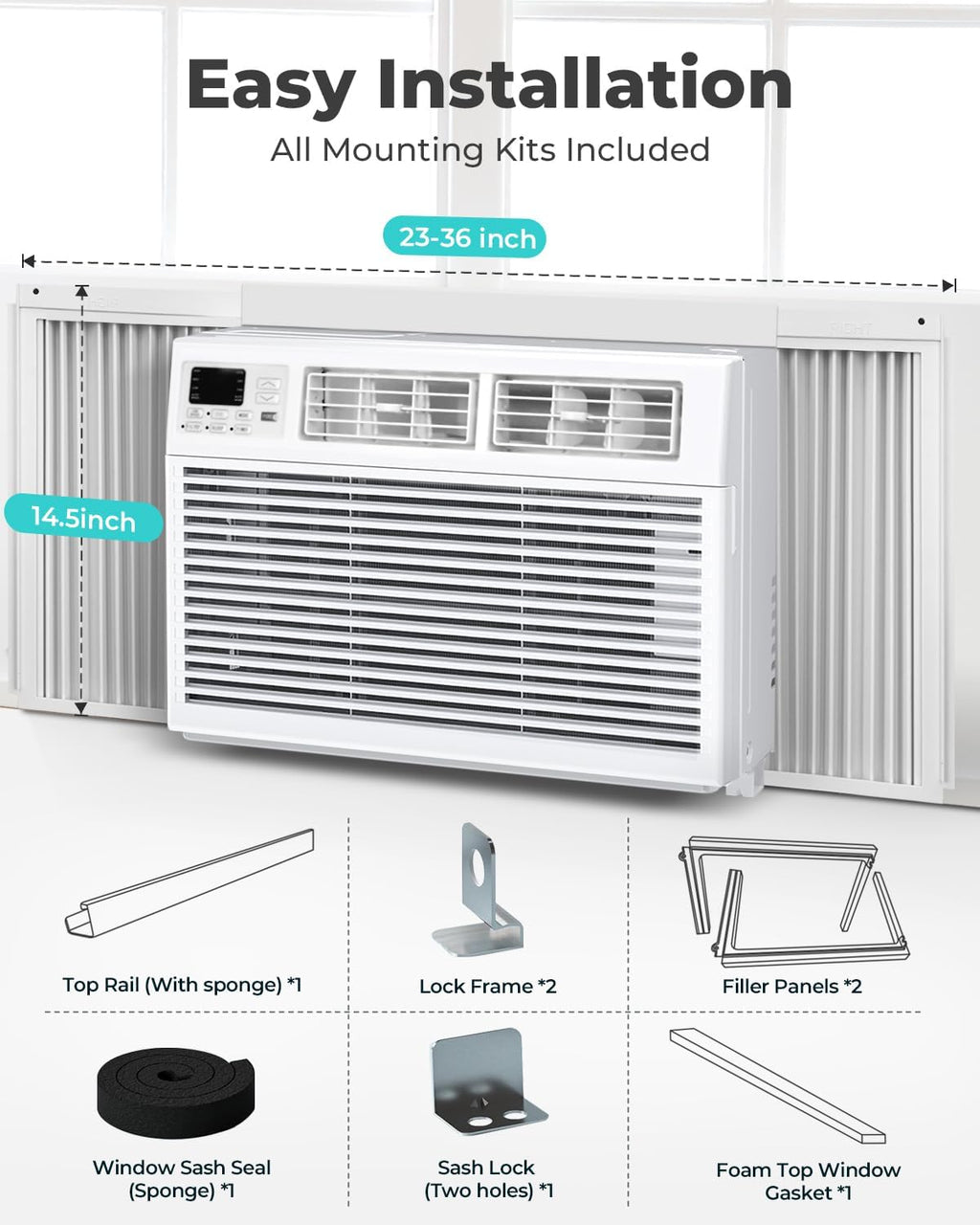 Window Air Conditioner, 8000 BTU Window AC Unit, Cool Rooms up to 350 Sq.Ft., 6-in-1 Modes,24H Timer, Energy Saving, Remote Control, Perfect for Bedroom, Apartment, Living Room, Office