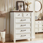 Farmhouse Bedroom Dresser and Nightstand Set of 4, 6 Drawer Tall & 5 Drawers Dresser & 2 Drawer Nightstand Set, Rustic Wood Furniture Set for Bedroom, Hallway, White