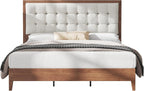AMERLIFE King Size Bed Frame and Headboard, Solid Wooden Bed Frame King Size Platform Bed Frame Mid-Century Style, No Box Spring Required, Walnut | Back Support, Noise-Free, Easy Care, Sturdy Frame, Breathable Material