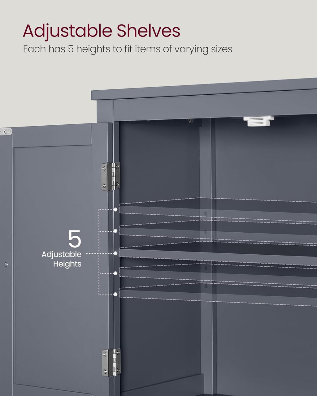 VASAGLE Floor Storage Cabinet, Freestanding Storage Unit with 4 Doors, Adjustable Shelves, 11.8 x 23.6 x 43.3 Inches, for Entryway, Bathroom, Slate Gray UBBC552G01