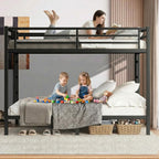 Queen Over Queen Bunk Bed Frame, Heavy Duty Metal Loft Bed for Adults/Teens, 400/600LB Capacity w/Ladder & Guardrail, Noise-Free Steel Slats, No Box Spring Required, Black