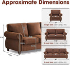 Mid-Century Vintage Sofa Couches with Rivet Design,3-Seater Sofa,Removable Sofa Cover Upholstered Cushions and Solid Wood Frame (Caramel, 3-Seater)