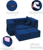 Elftopia Modular Kids Sofa,Toddler Couch Foam Armchair for Kids, Children Convertible Plush Sofa Play Set,Fold Out SofaBed(Navy)