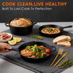 6 Piece Pre-Seasoned Cast Iron Cookware Set – Incl. 5QT Dutch Oven with Lid, 8'' and 10.25'' Cast Iron Skillets, 10.5'' Round Griddle, and a Square Grill Pan for Kitchen, Stovetop, & Camping