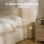 RECCI Platform Bed Frame with Plush Upholstered Headboard, Noise-Free Stability, Easy Assembly, Wood Slats (Beige, King (U.S. Standard))